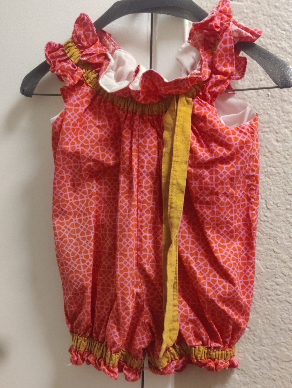 Girls Pink & Yellow Ruffle One-Piece Bodysuit
